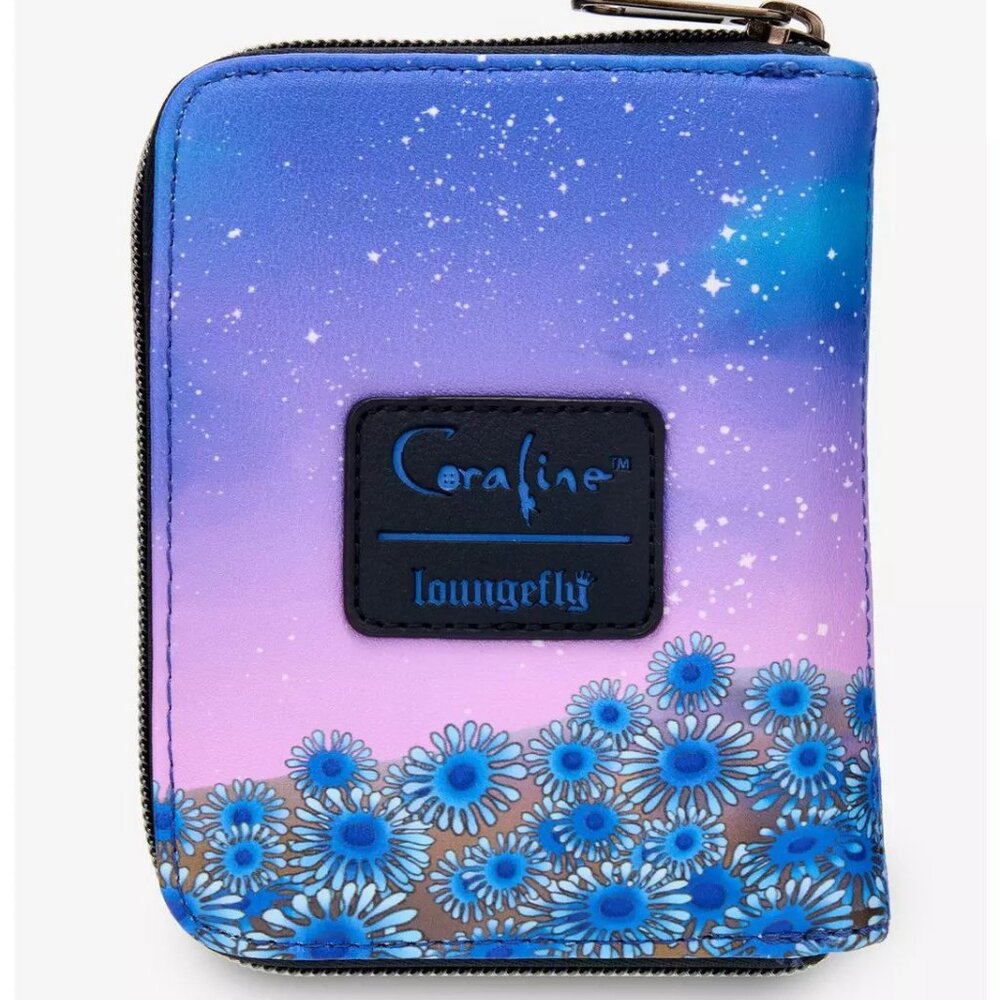 Loungefly Coraline Wallet Button Eye Black Cat Moon Floral Zip Around New - Picture 2 of 4